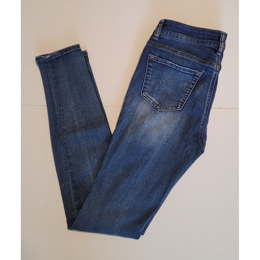 Warehouse One Women's Skinny Jeans Size 27 Reg Dark Wash Distressed Stretch Deni